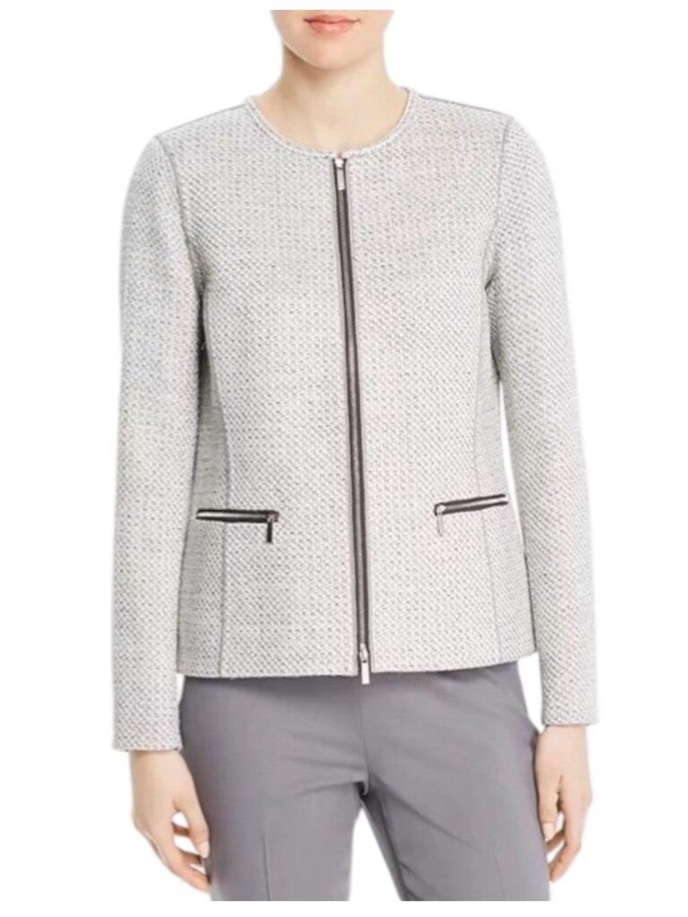 Lafayette 148 Kerrington Silver Tweed Zip Jacket